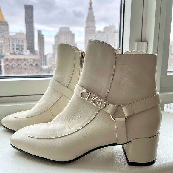 Jimmy Choo Shoes - Jimmy Choo Ankle Boots (size 8/8.5) w/ logo detail in cream/bone/white